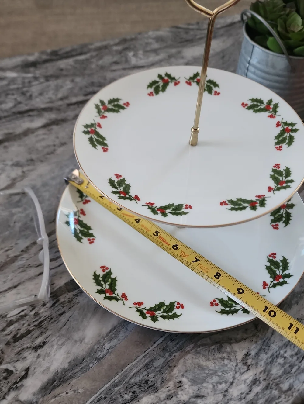 Porcelain Two-Tier Dessert Holiday Server Vintage. Mervyns Brand, 1980s